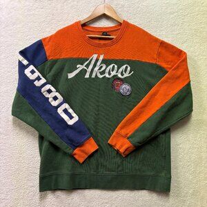 AKOO Sweater Mens XXL Geomtric Color Block Style Graphic 1980 Big Logo